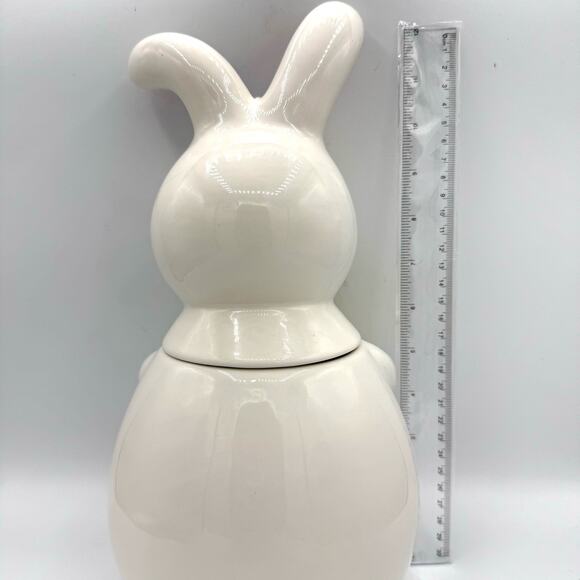 Pier 1 Imports China Easter Bunny Cookie Jar White Spring Flowers - Picture 6 of 7